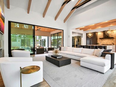 A multi-slide door incorporates the outdoor patio into the great room for expanded living space and easy entertaining.