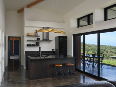 Kitchen with multi-slide door