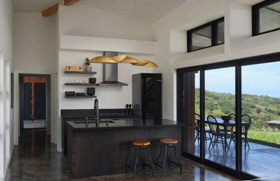 Kitchen with multi-slide door