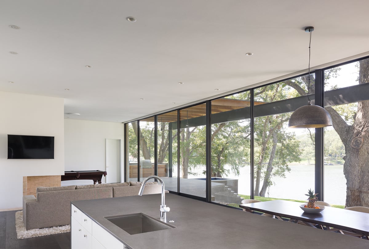 Each of the eight panels of glass for the glass wall measures 6 feet by 11 feet.