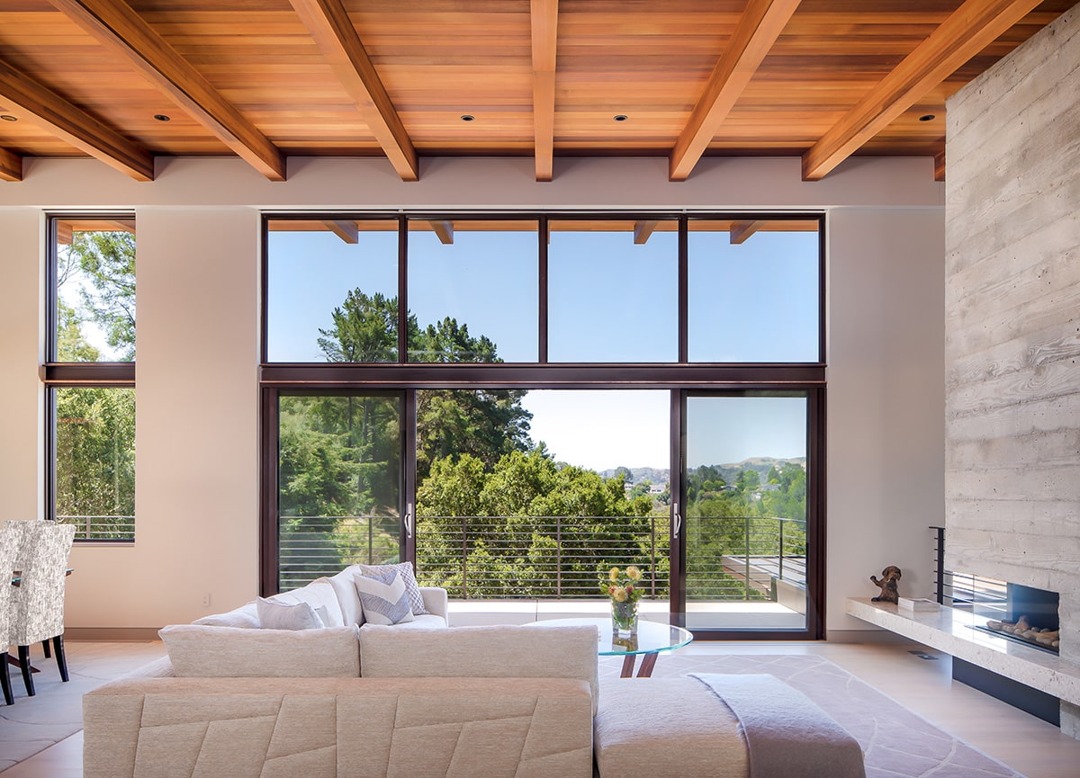 This 9-foot bi-parting sliding glass door opens the great room to a wraparound deck.