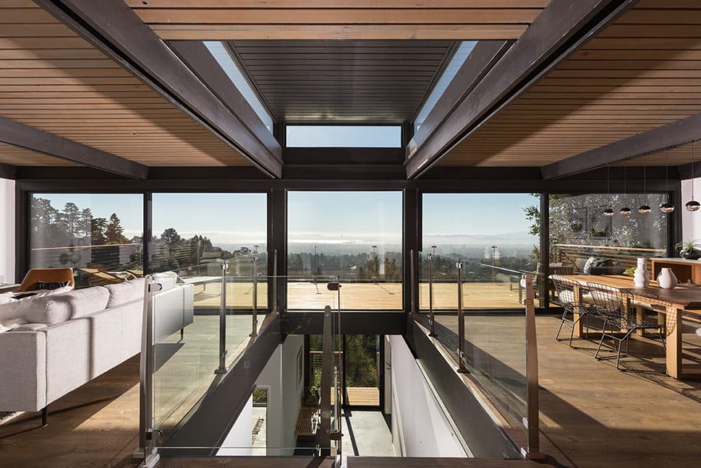 Using big glass, the architects created a cupola-like structure above the stairs on the second floor they refer to as a light monitor.