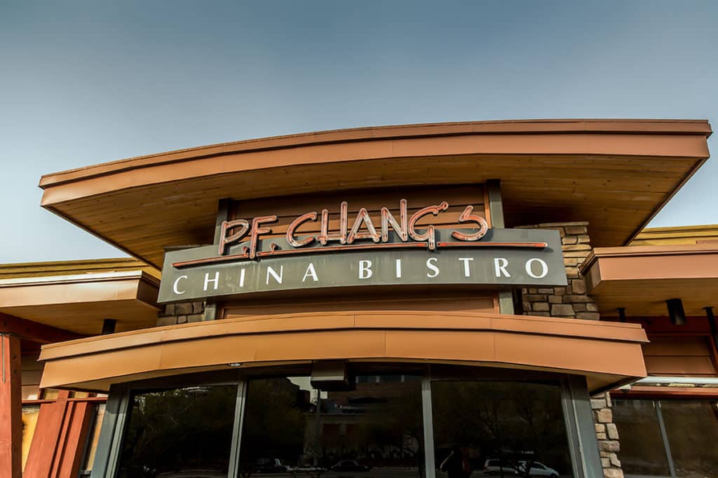 A view of the P.F. Chang’s restaurant sign.