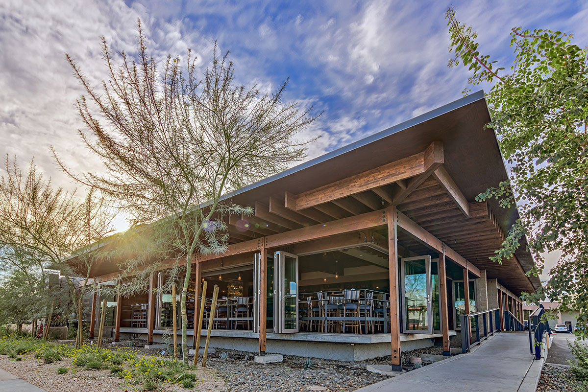 The restaurant completely opens up because nearly every wall is a bi-fold door.