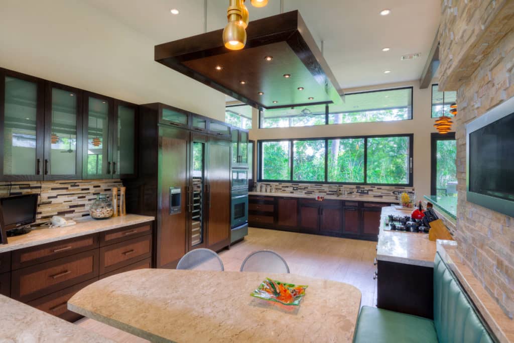 A view of the multi-slide window in the kitchen.
