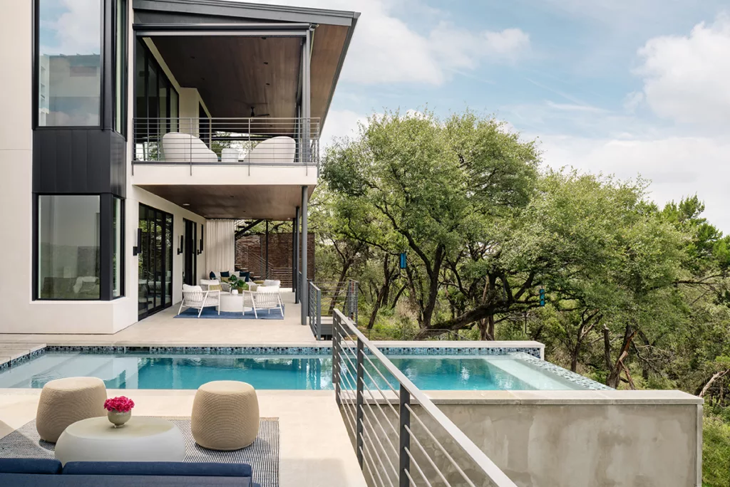 An infinity pool appears to go off the edge of the property